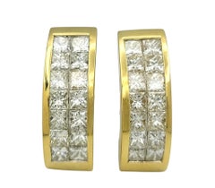 Multi Row Invisible Set Square Diamond J Hoops in 18 Karat Yellow Gold