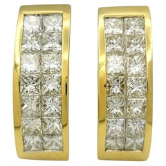 Multi Row Invisible Set Square Diamond J Hoops in 18 Karat Yellow Gold