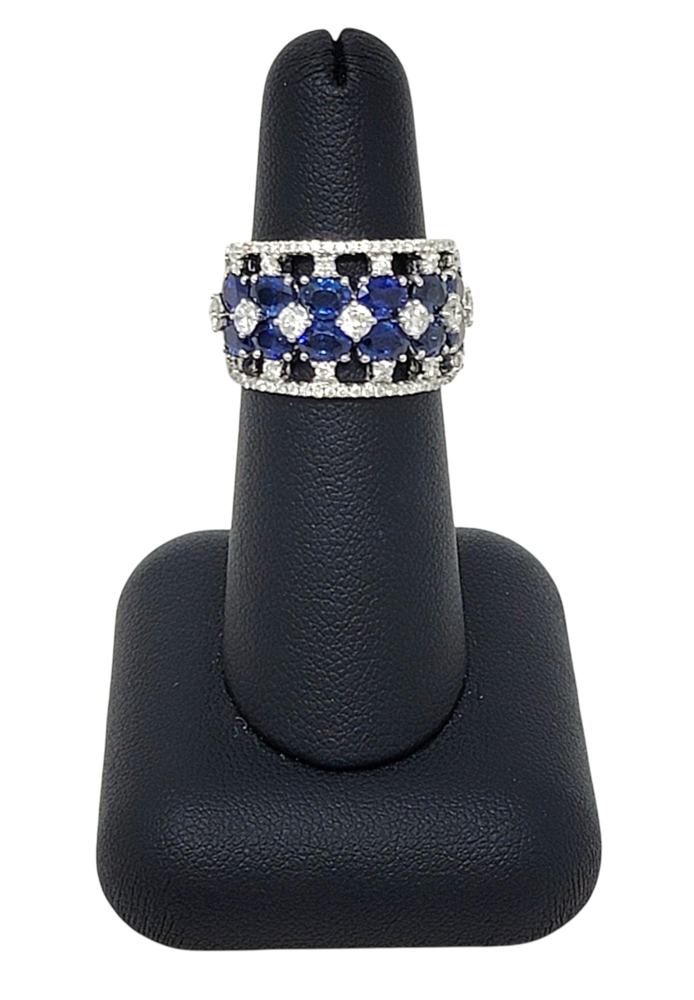 Mehrreihiger Ring mit natürlichem blauem Saphir und Diamant aus 14 Karat Weißgold im Angebot 6