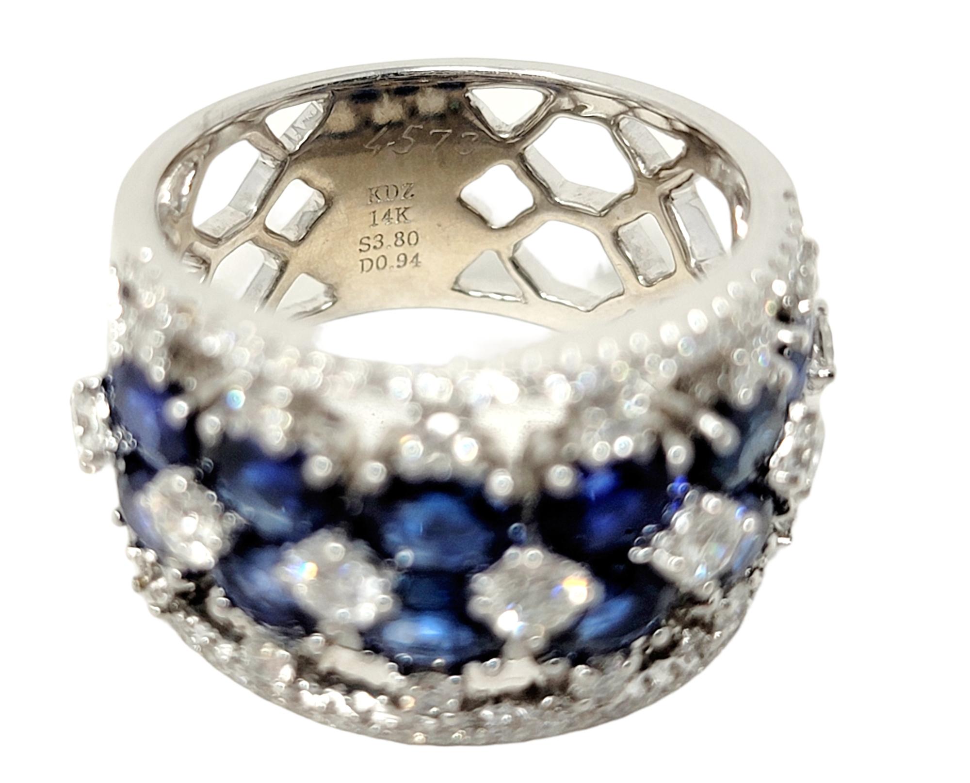 Mehrreihiger Ring mit natürlichem blauem Saphir und Diamant aus 14 Karat Weißgold im Angebot 9