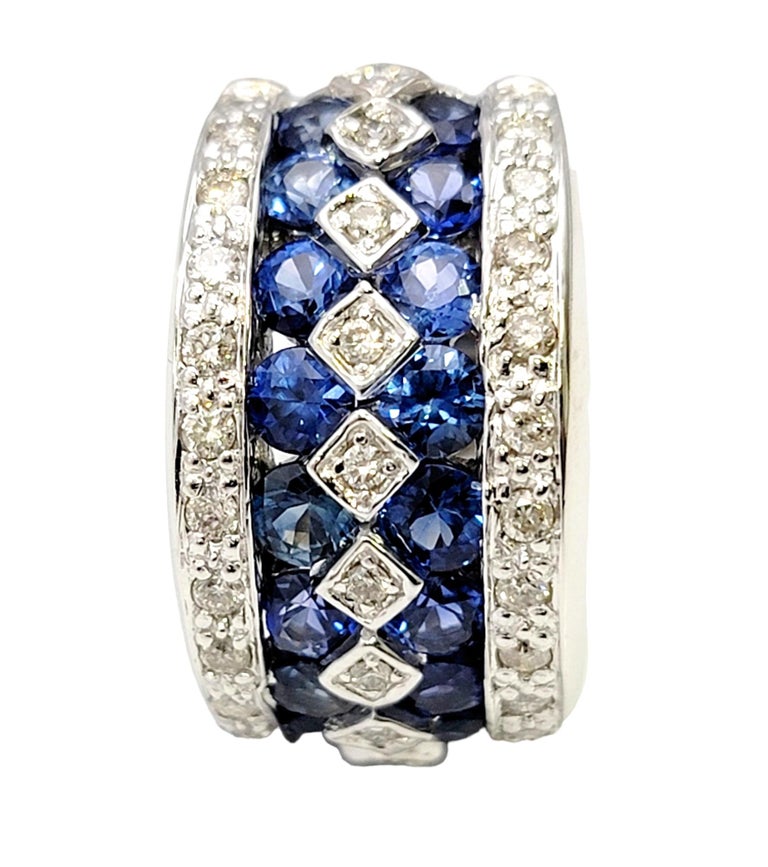 Multi Row Natural Blue Sapphire and Diamond Wide 14 Karat White Gold ...