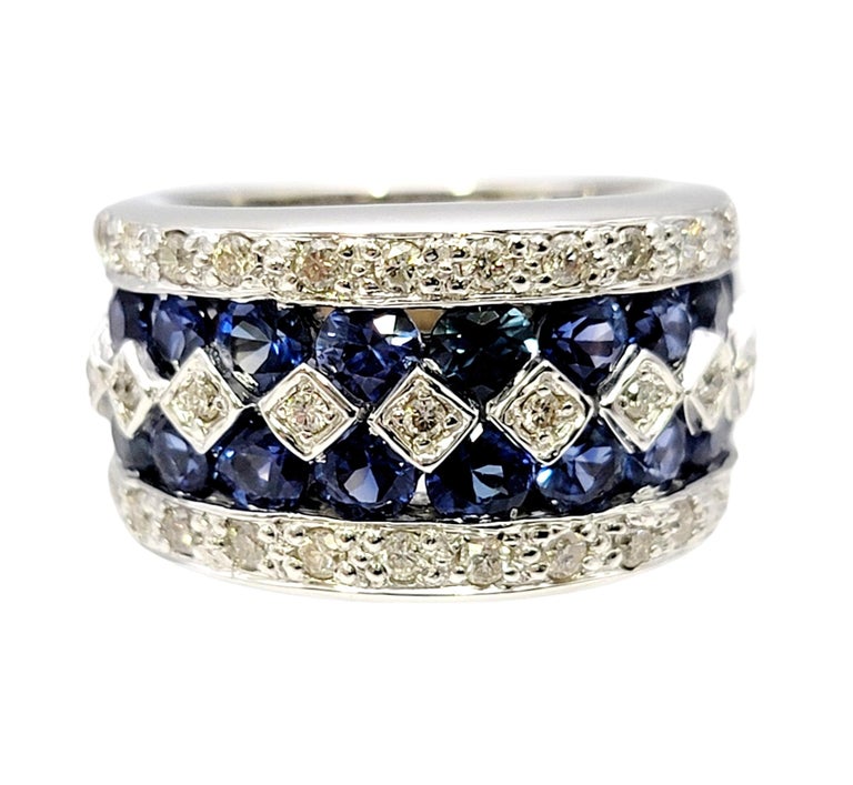 Multi Row Natural Blue Sapphire and Diamond Wide 14 Karat White Gold ...