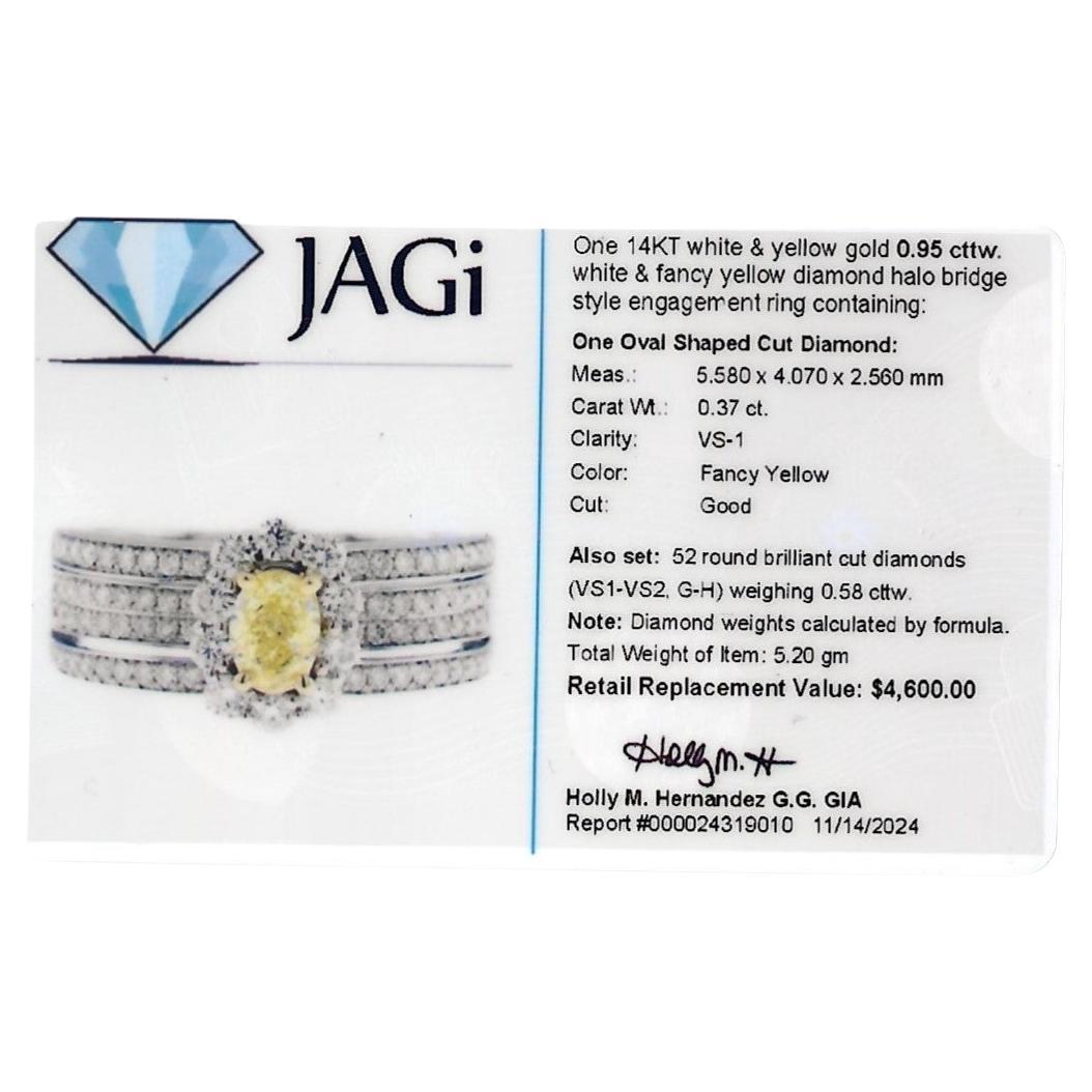 Bague à pavé de diamants à plusieurs rangs avec diamant jaune fantaisie de taille ovale en or 14K en vente 8