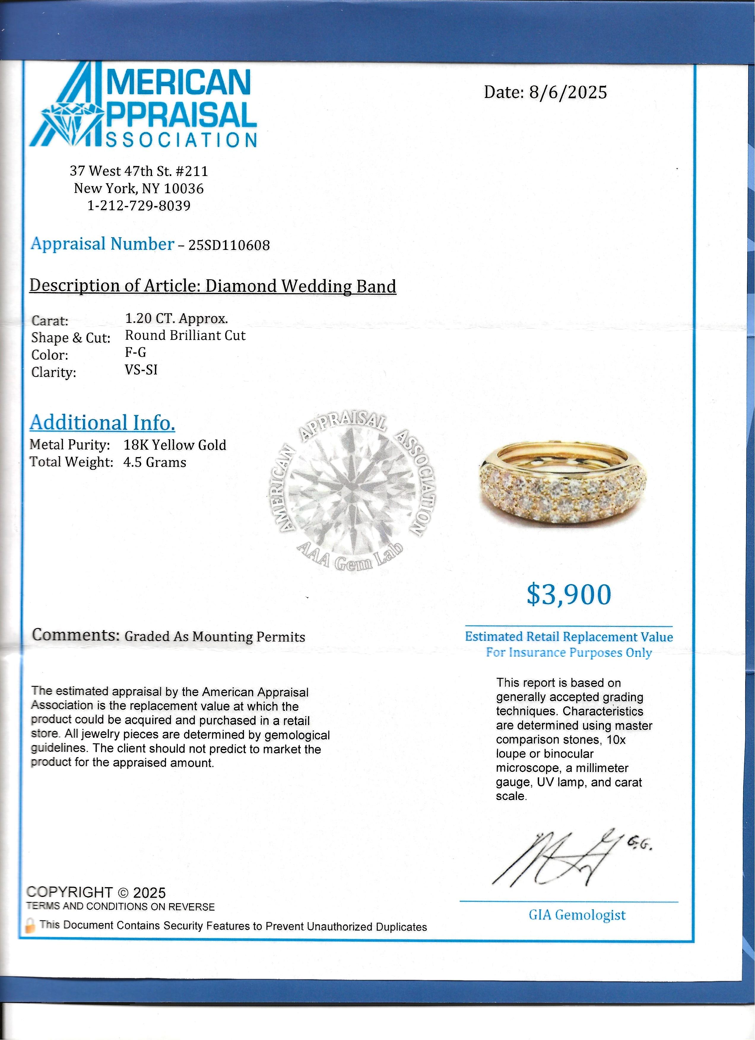 Bague à anneau gradué en or jaune 18 carats, pavé de plusieurs rangs de diamants en vente 7