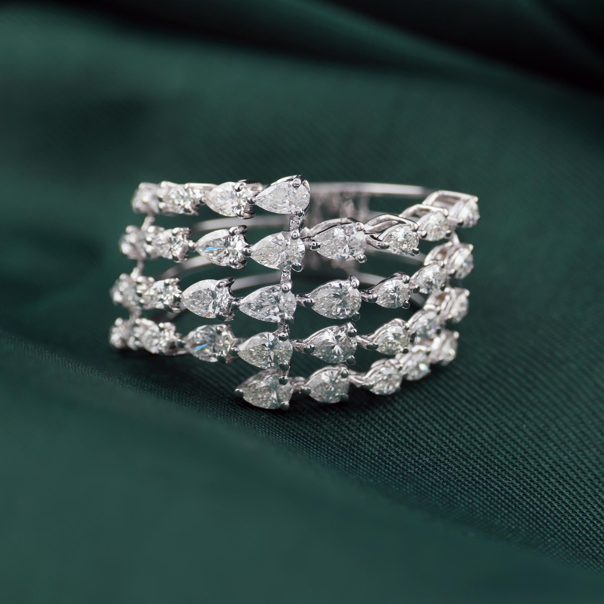 For Sale:  Multi Row Pear 1.84Ct Diamond Cluster Statement Ring 14K White Gold Fine Jewelry 6