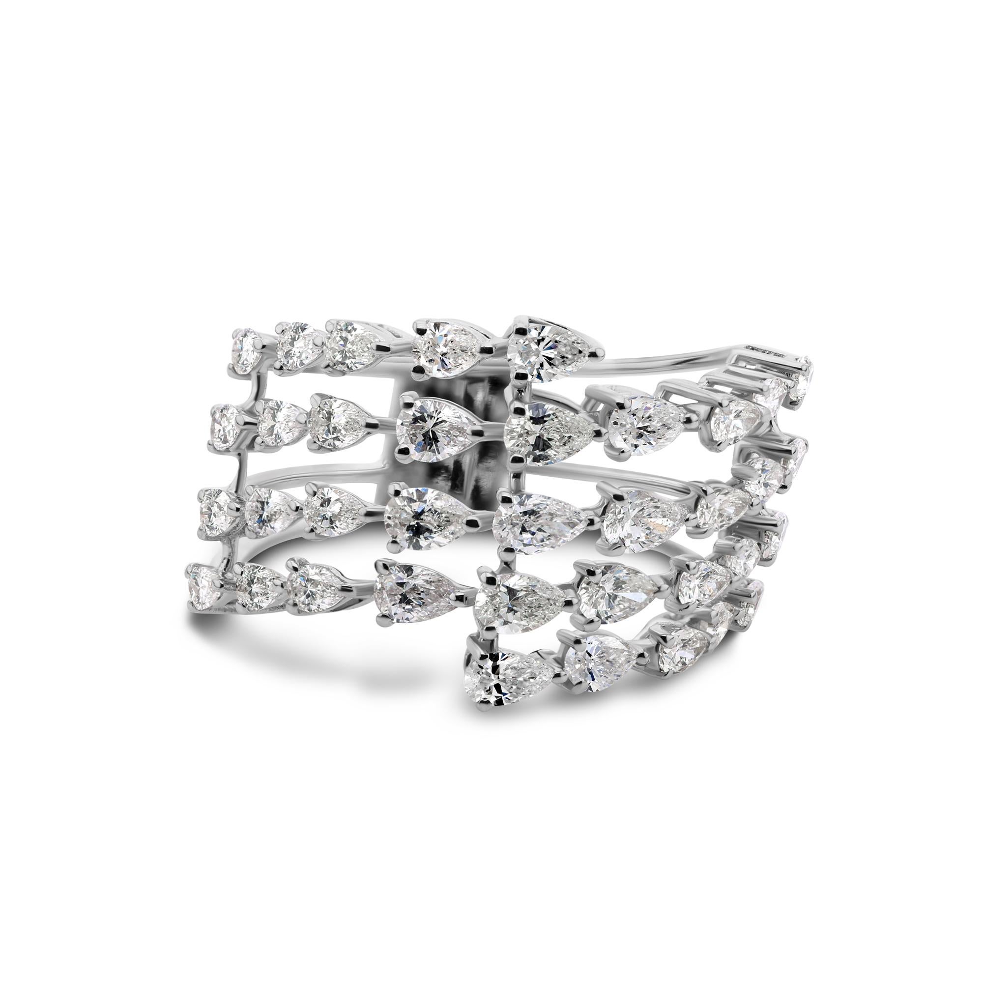 For Sale:  Multi Row Pear 1.84Ct Diamond Cluster Statement Ring 14K White Gold Fine Jewelry 7