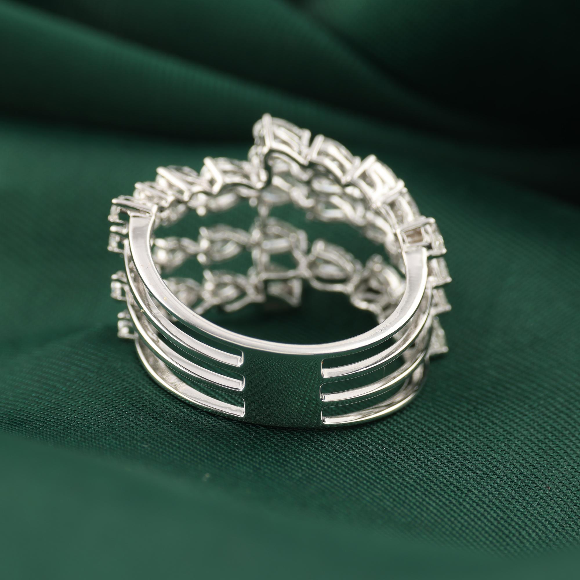 En vente :  Multi Row Pear 1.84Ct Diamond Cluster Statement Ring 18K White Gold Fine Jewelry 3