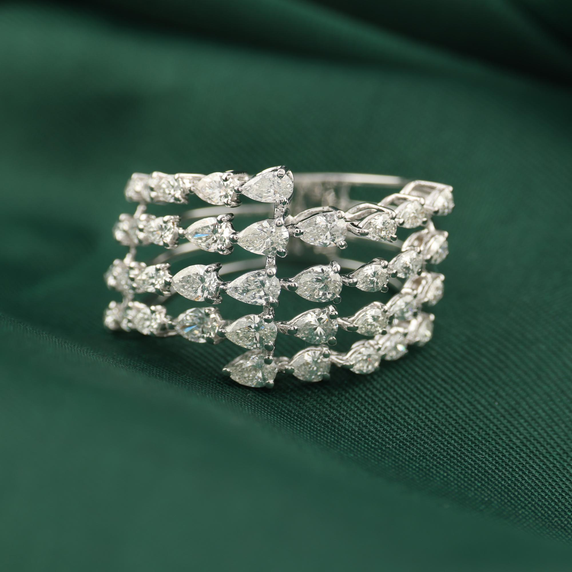 En vente :  Multi Row Pear 1.84Ct Diamond Cluster Statement Ring 18K White Gold Fine Jewelry 5