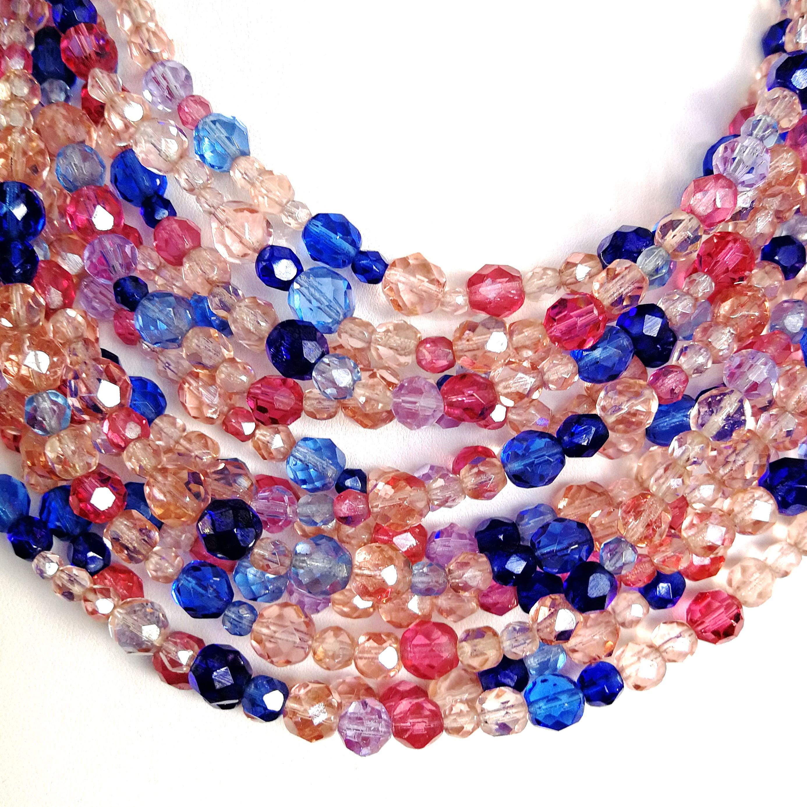Women's Multi row pink, raspberry and blue beaded necklace, Coppola e Toppo, 1950s