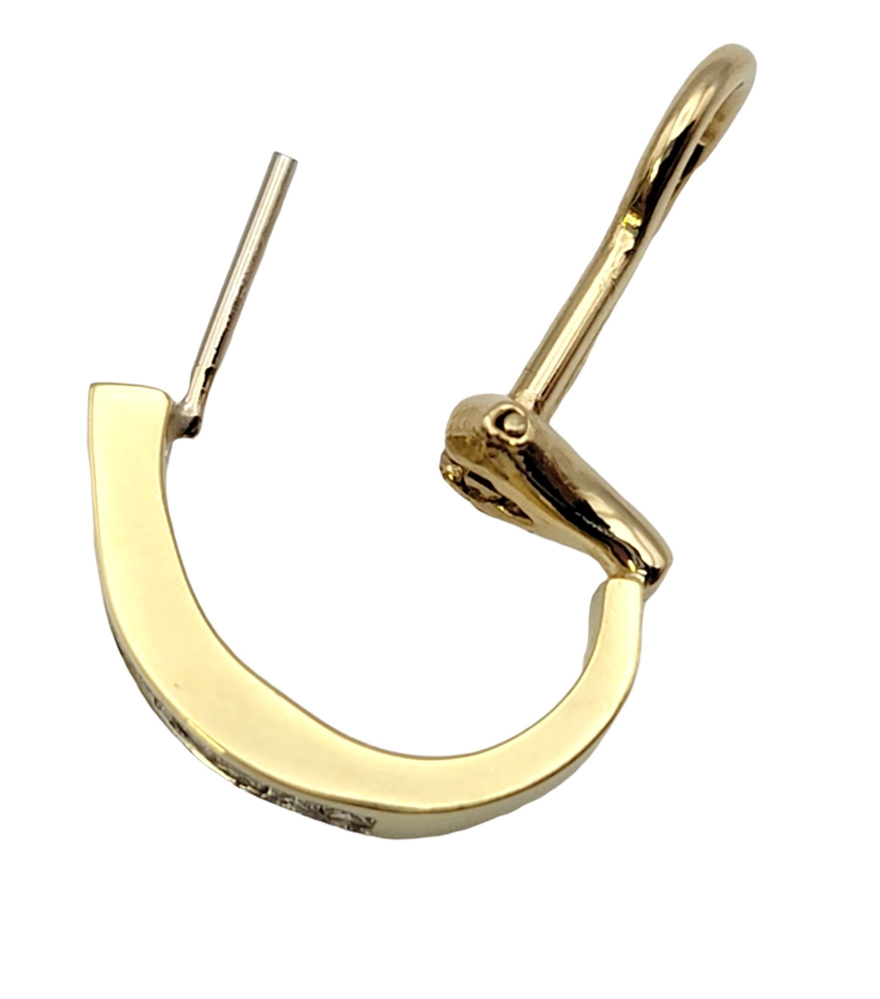 Multi Row Princess Cut Diamond Half Hoop Pierced Earrings 14 Karat Yellow Gold For Sale 2