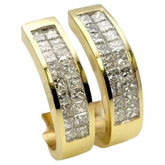 Mehrreihige durchbrochene Ohrringe aus 14 Karat Gelbgold mit Diamanten im Prinzessinnenschliff