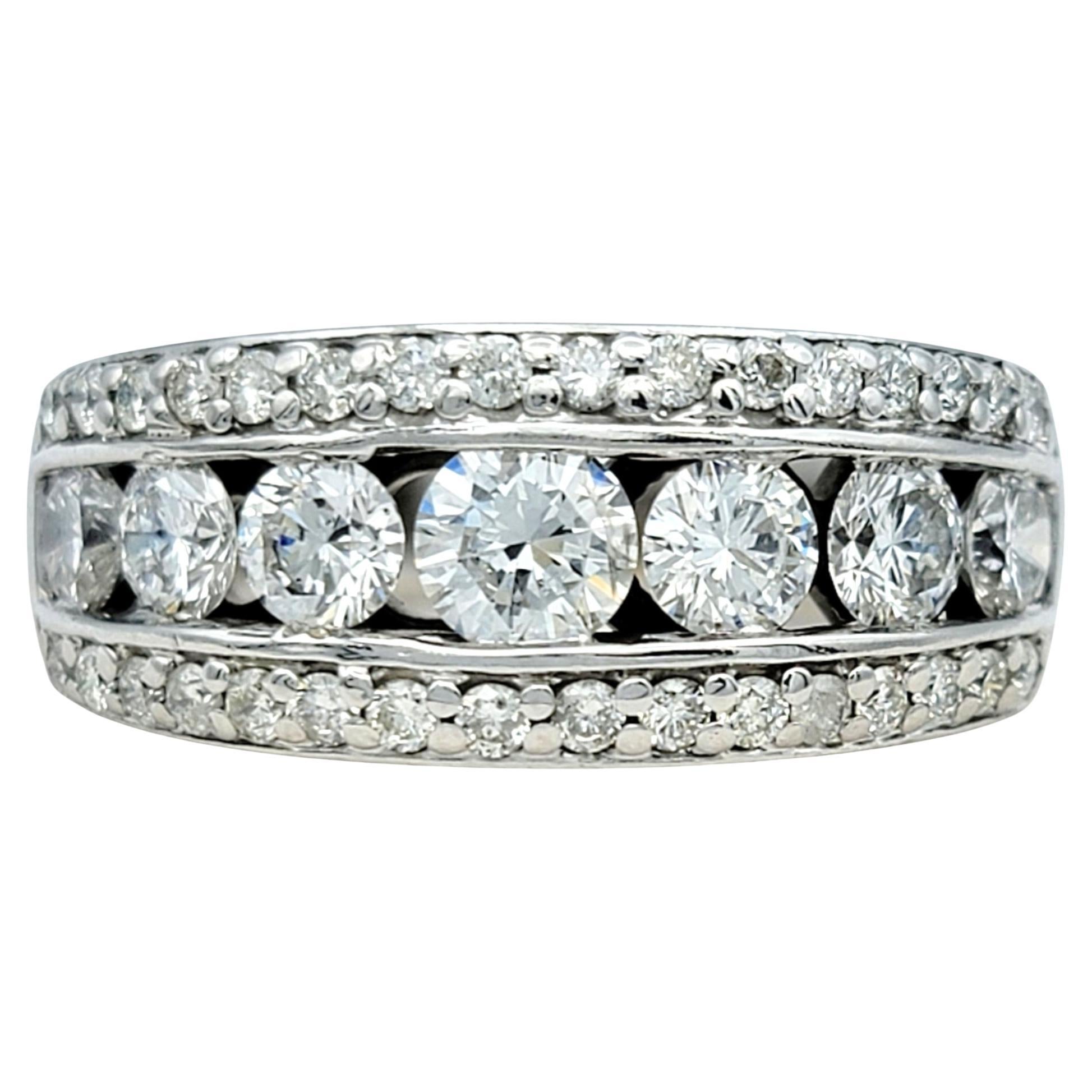 Multi Row Round and Pavé Diamond Wide Band Ring in Polished 14 Karat White Gold