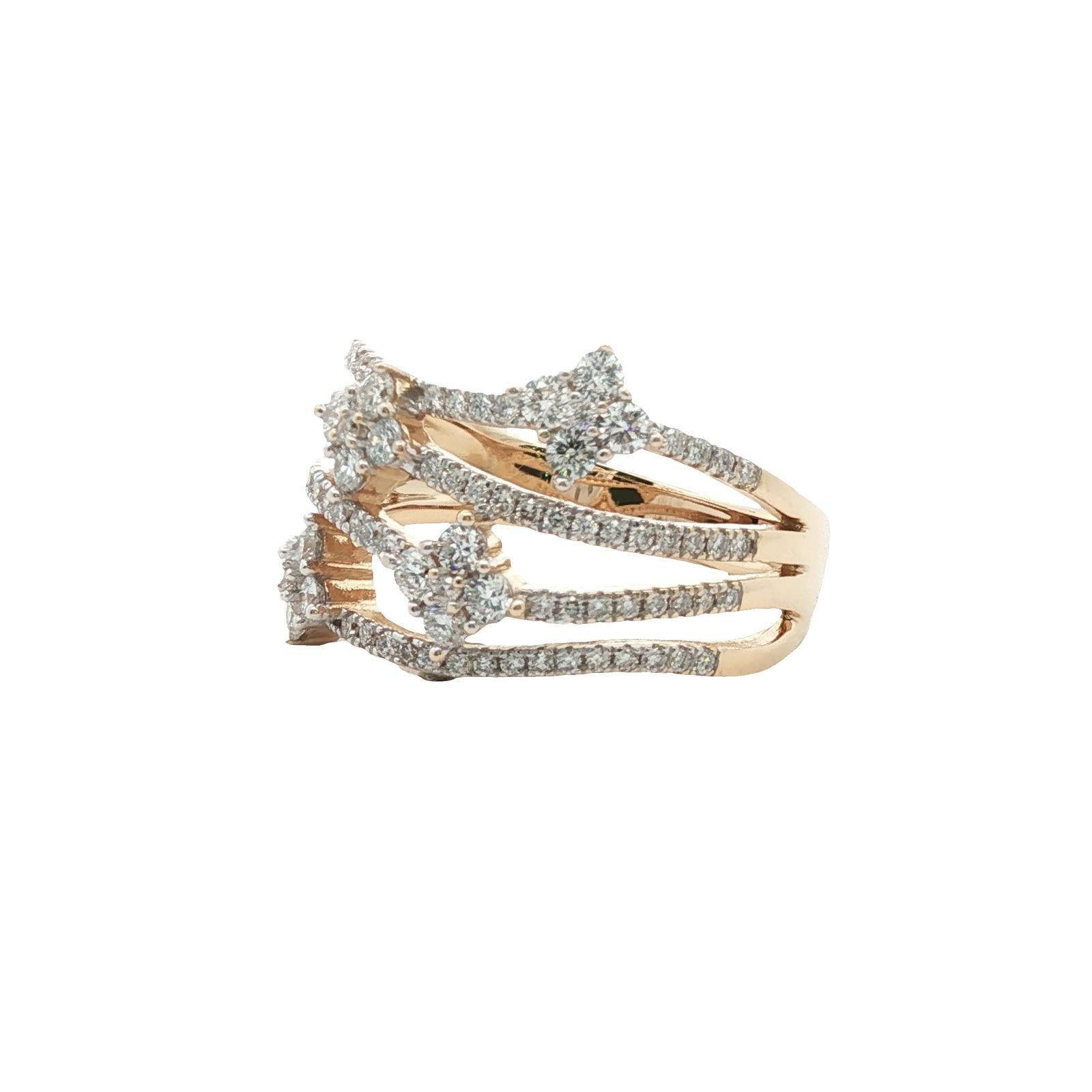 Multi Row Round Briliant-Cut Diamond 14 Karat Yellow Gold Band Ring (Moderne) im Angebot