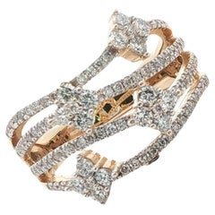 Multi Row Round Briliant-Cut Diamond 14 Karat Yellow Gold Band Ring