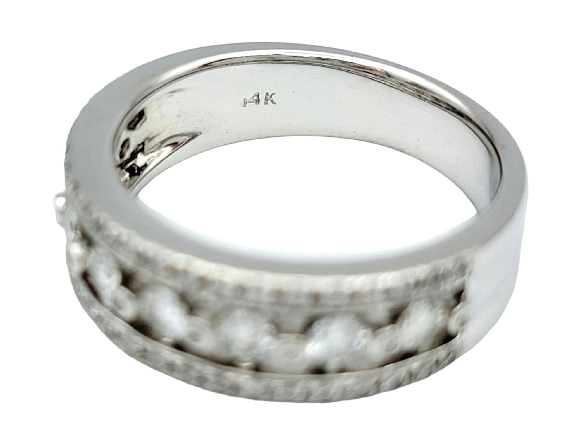 Multi-Row Round Diamond Band Ring Set in Polished 14 Karat White Gold For Sale 4