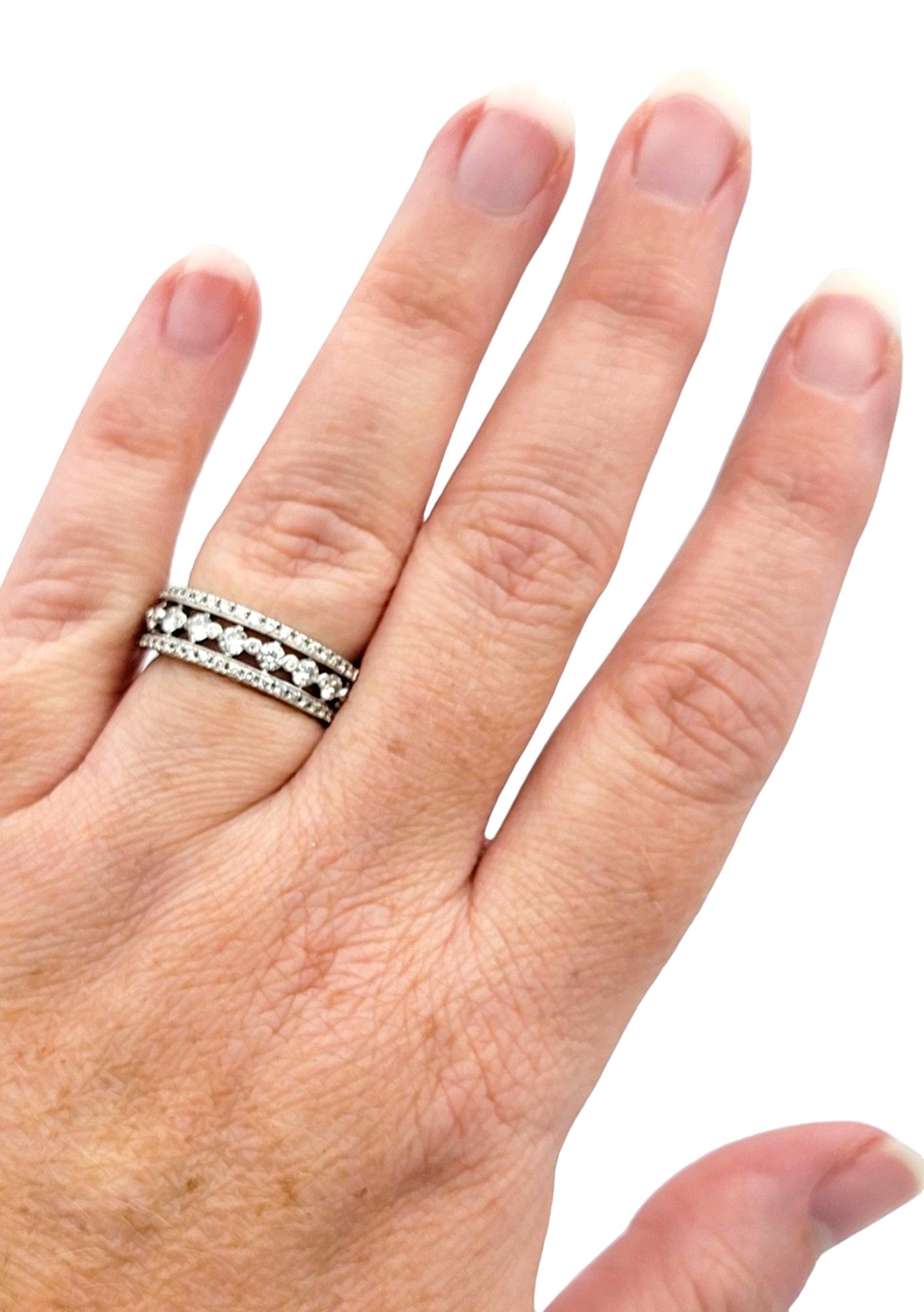 Multi-Row Round Diamond Band Ring Set in Polished 14 Karat White Gold For Sale 5
