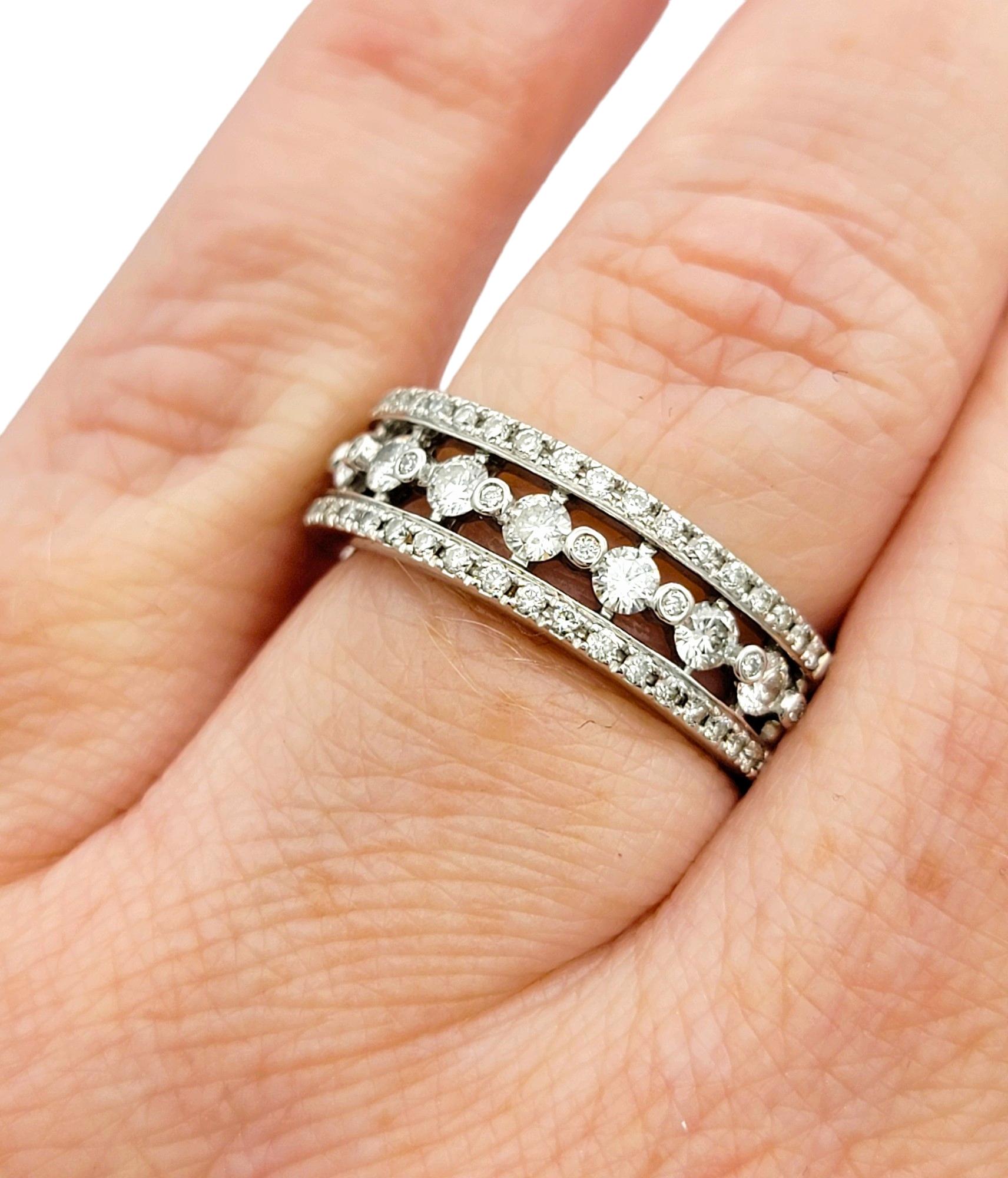 Multi-Row Round Diamond Band Ring Set in Polished 14 Karat White Gold For Sale 6
