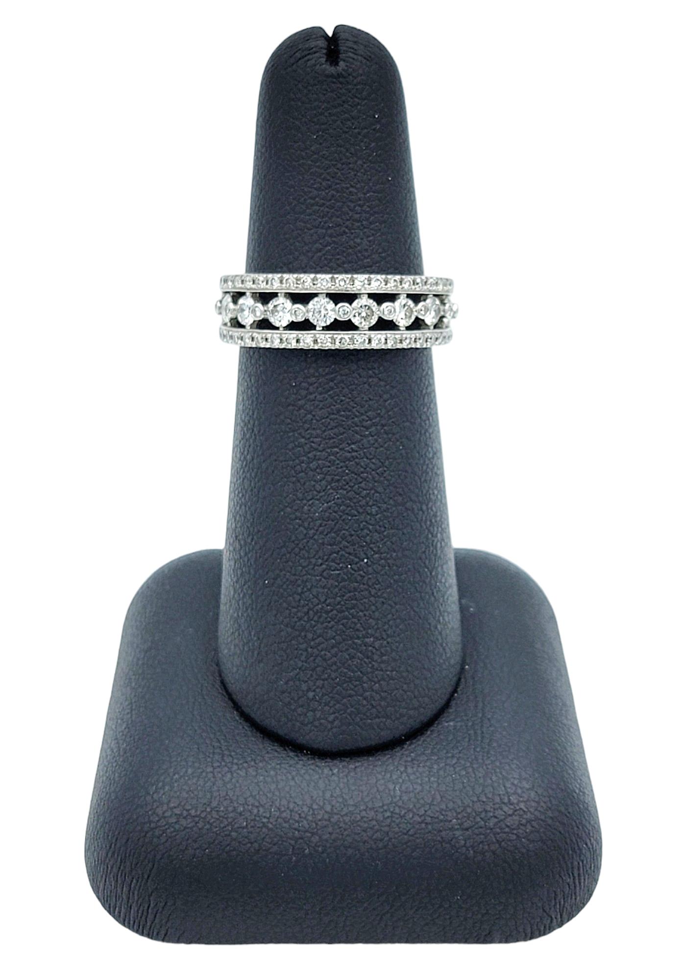 Multi-Row Round Diamond Band Ring Set in Polished 14 Karat White Gold For Sale 7
