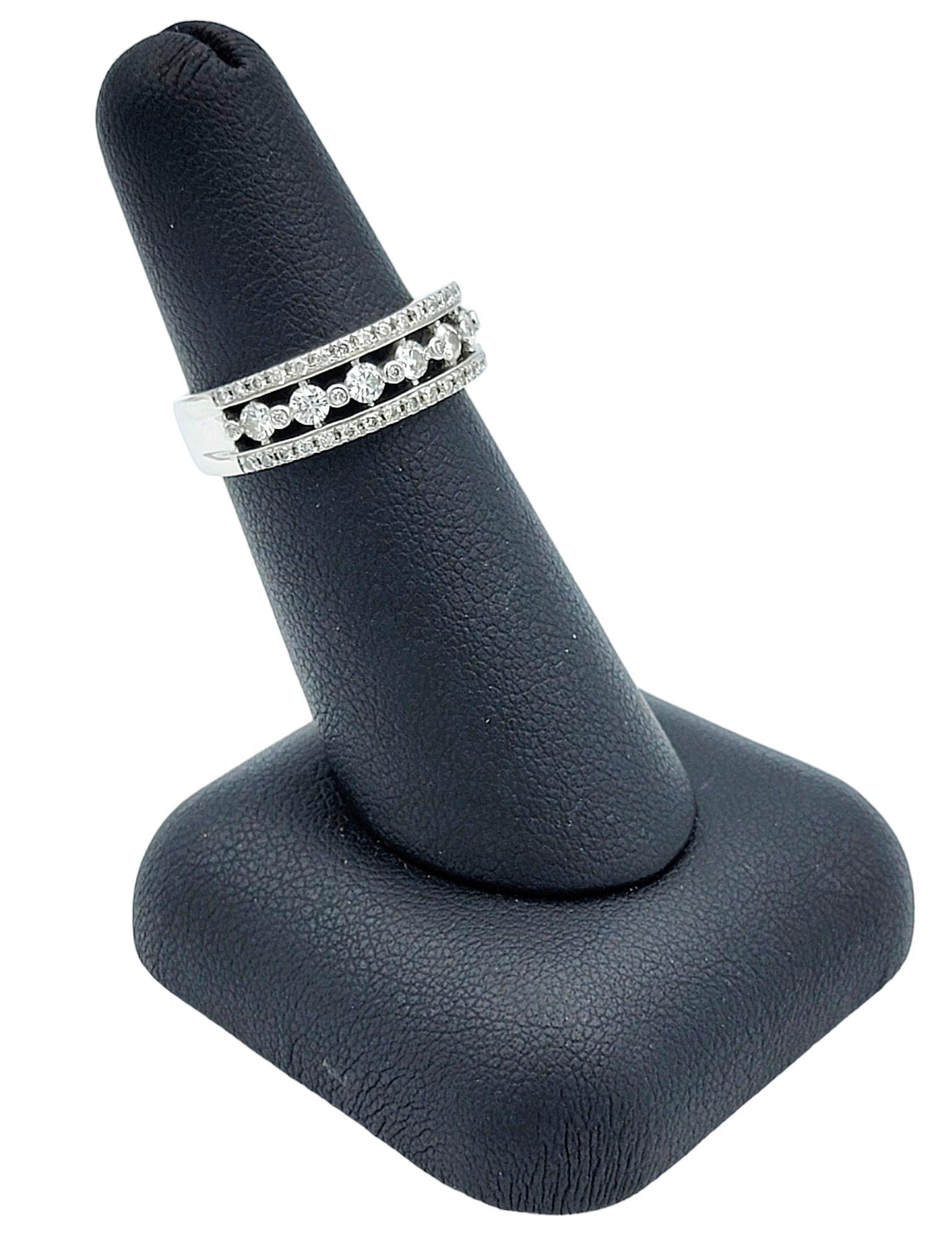 Multi-Row Round Diamond Band Ring Set in Polished 14 Karat White Gold For Sale 8