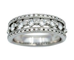 Multi-Row Round Diamond Cutout Band Ring Set in 14 Karat White Gold