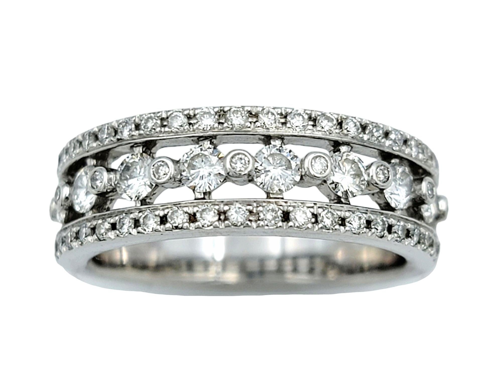 Contemporary Multi-Row Round Diamond Band Ring Set in Polished 14 Karat White Gold For Sale