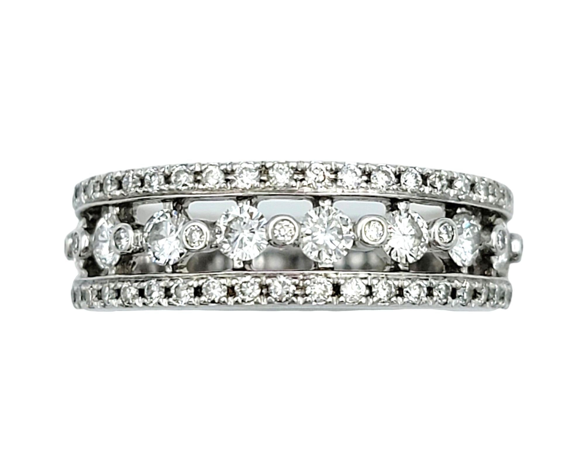 Round Cut Multi-Row Round Diamond Band Ring Set in Polished 14 Karat White Gold For Sale