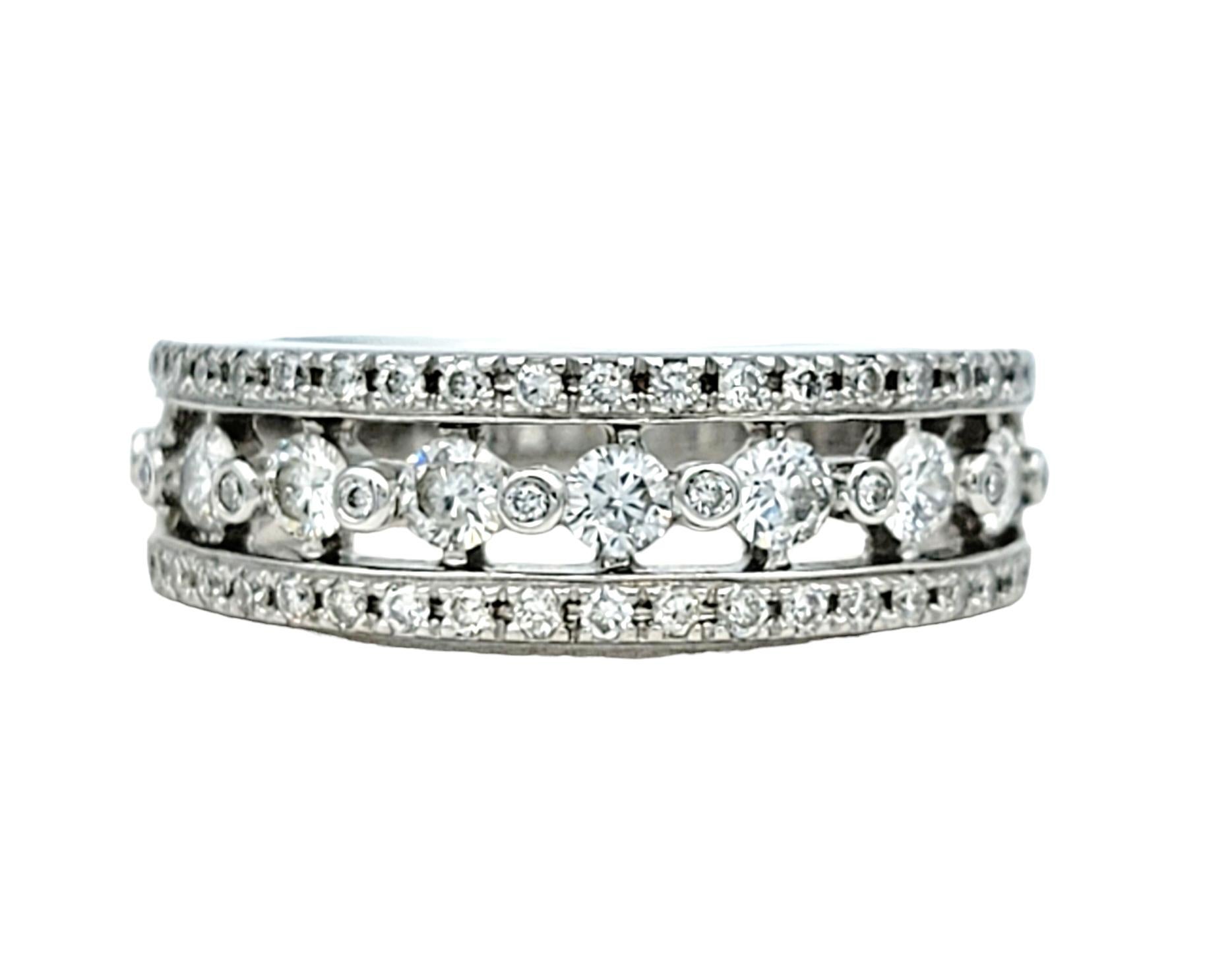 Multi-Row Round Diamond Band Ring Set in Polished 14 Karat White Gold In Good Condition For Sale In Scottsdale, AZ