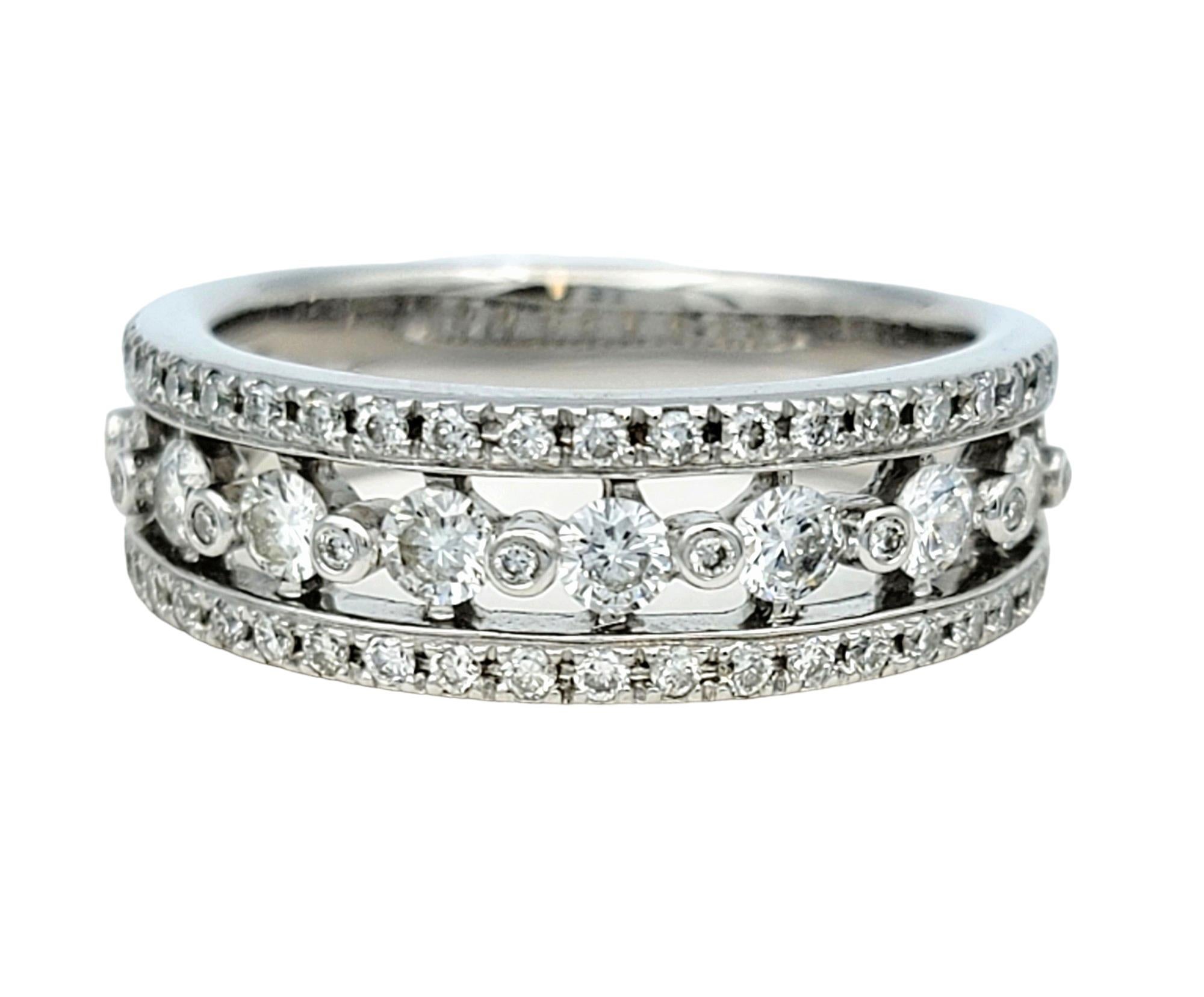 Women's Multi-Row Round Diamond Band Ring Set in Polished 14 Karat White Gold For Sale