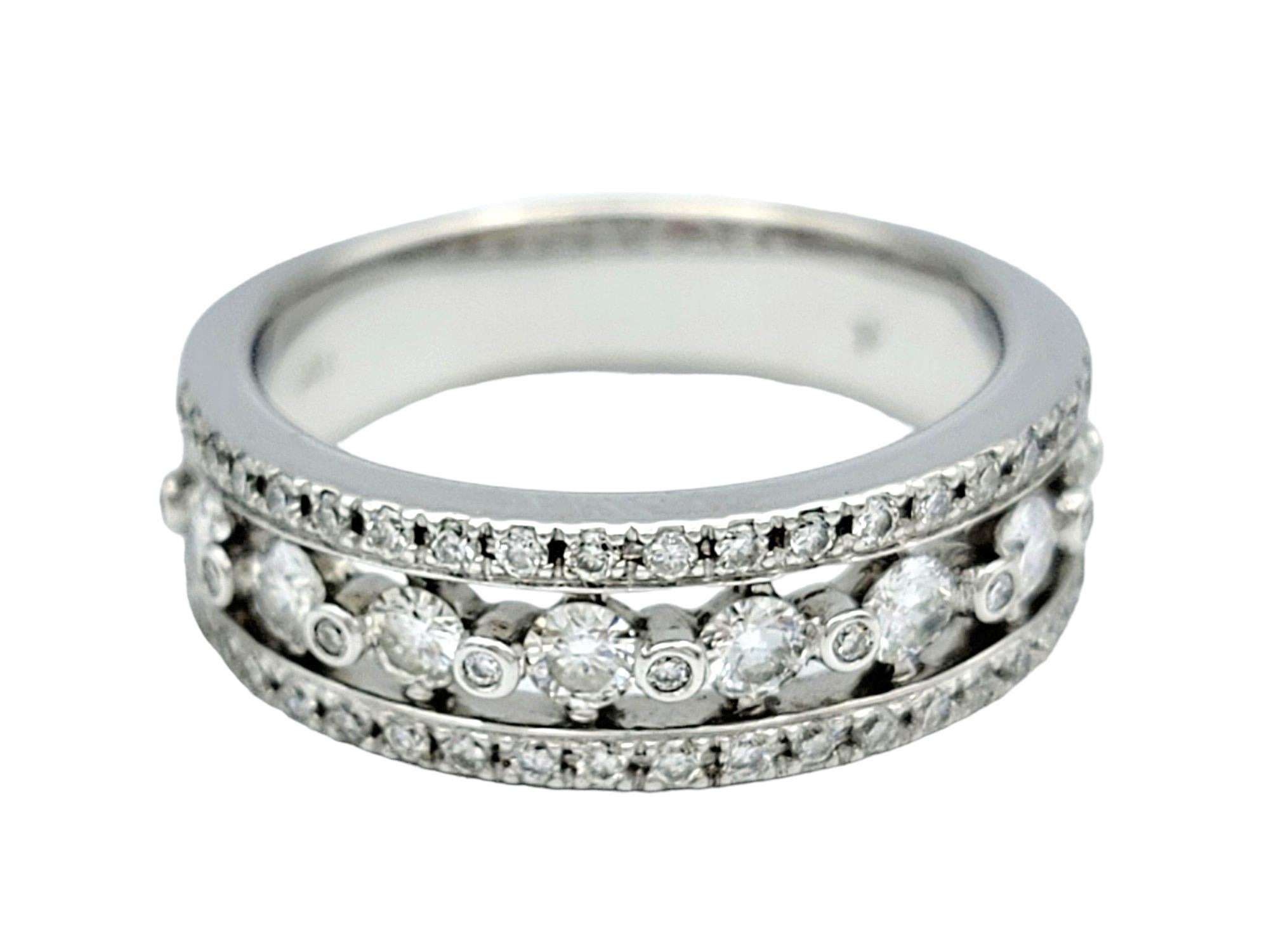 Multi-Row Round Diamond Band Ring Set in Polished 14 Karat White Gold For Sale 1