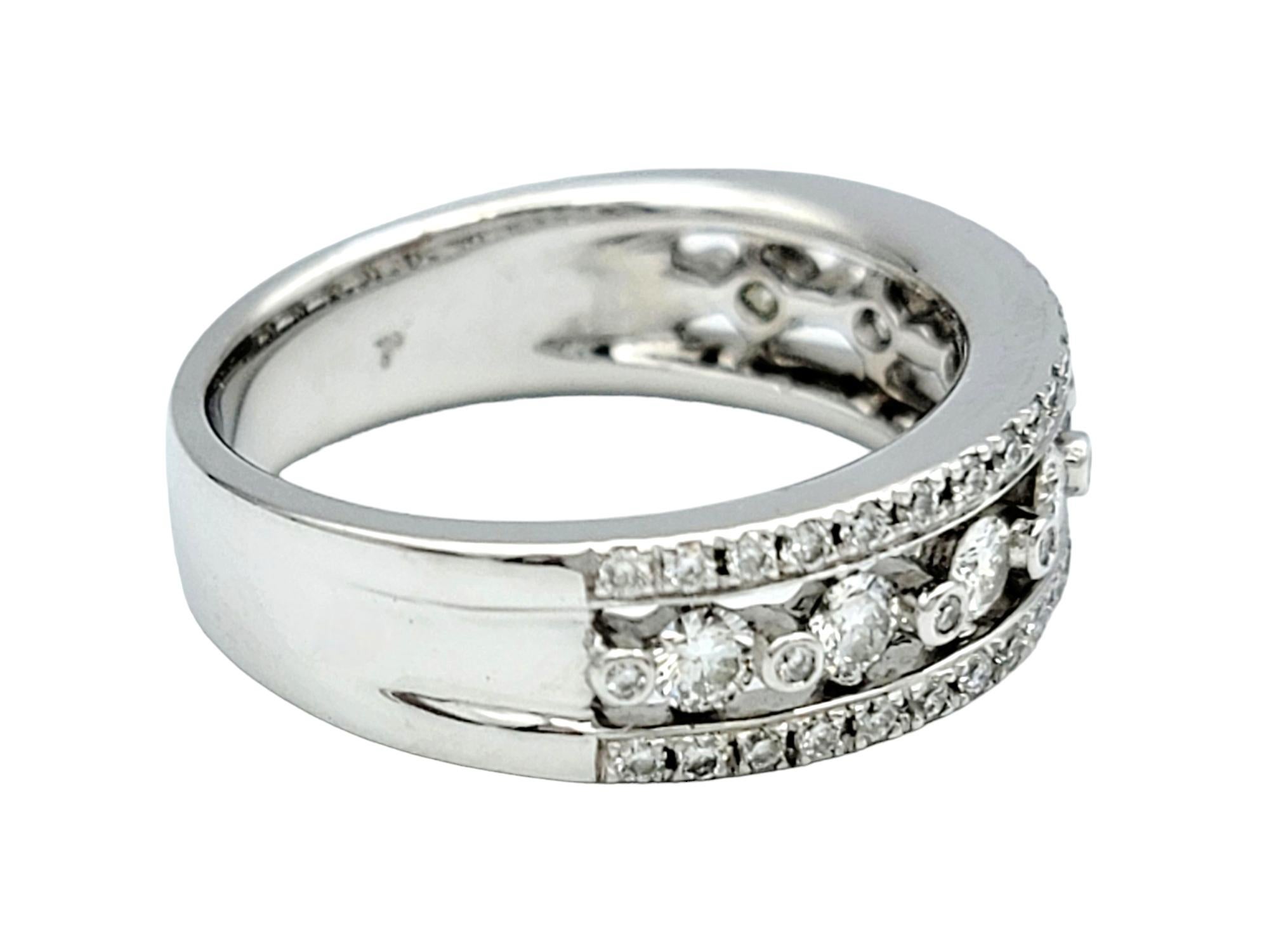 Multi-Row Round Diamond Band Ring Set in Polished 14 Karat White Gold For Sale 2