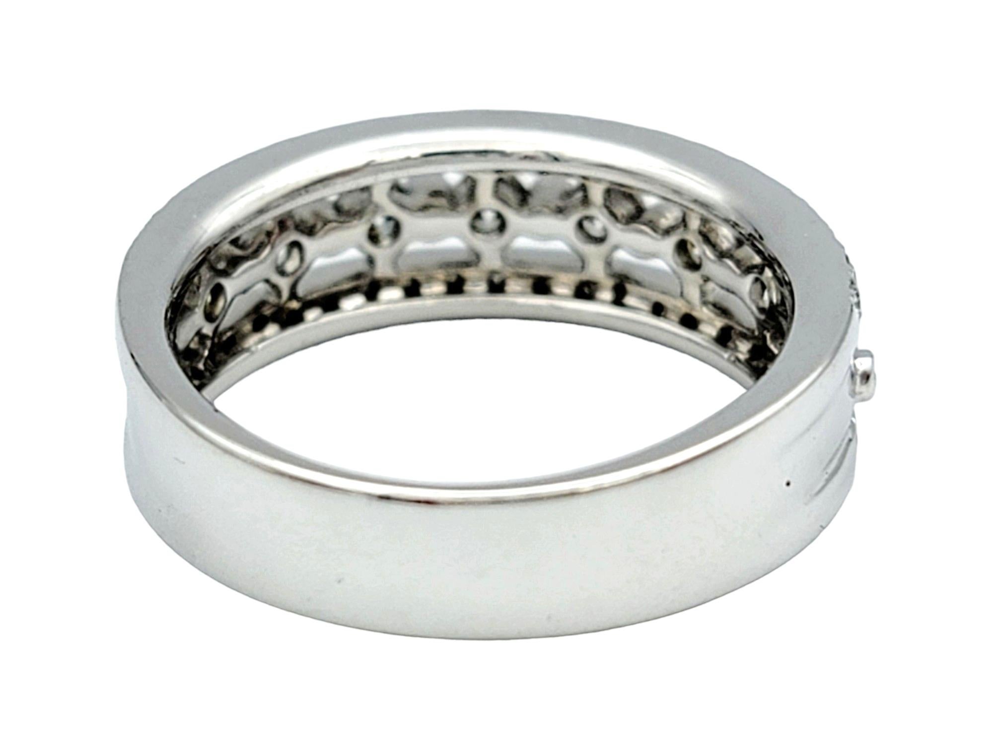 Multi-Row Round Diamond Band Ring Set in Polished 14 Karat White Gold For Sale 3