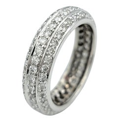 Multi Row Round Diamond Milgrain Band Ring in 18 Karat White Gold