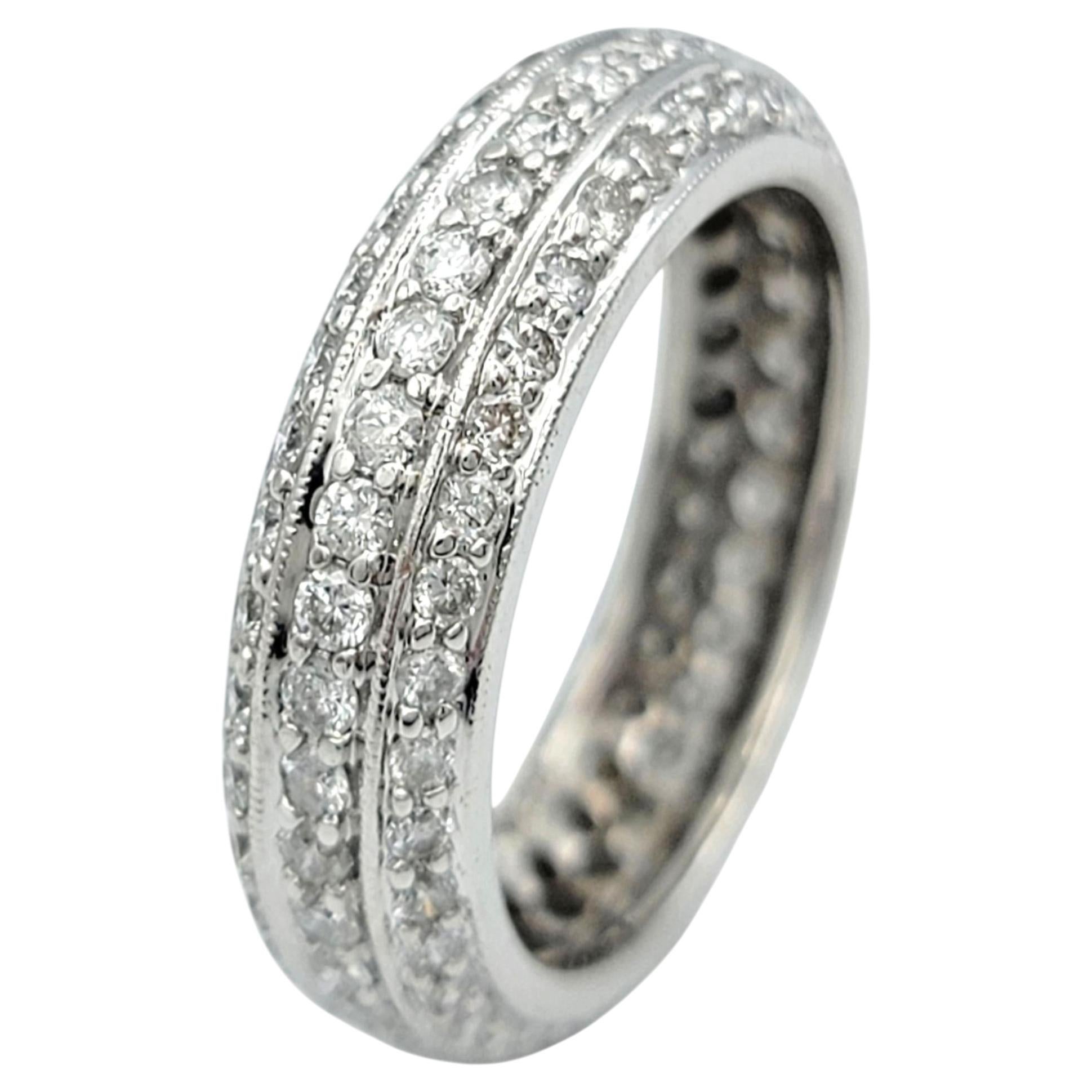 Multi Row Round Diamond Milgrain Band Ring in 18 Karat White Gold