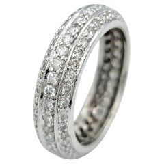 Multi Row Round Diamond Milgrain Band Ring in 18 Karat White Gold
