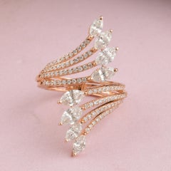 Squisito anello di diamanti da cocktail con purezza SI e colore HI da 2,66 carati in oro rosa massiccio 14k