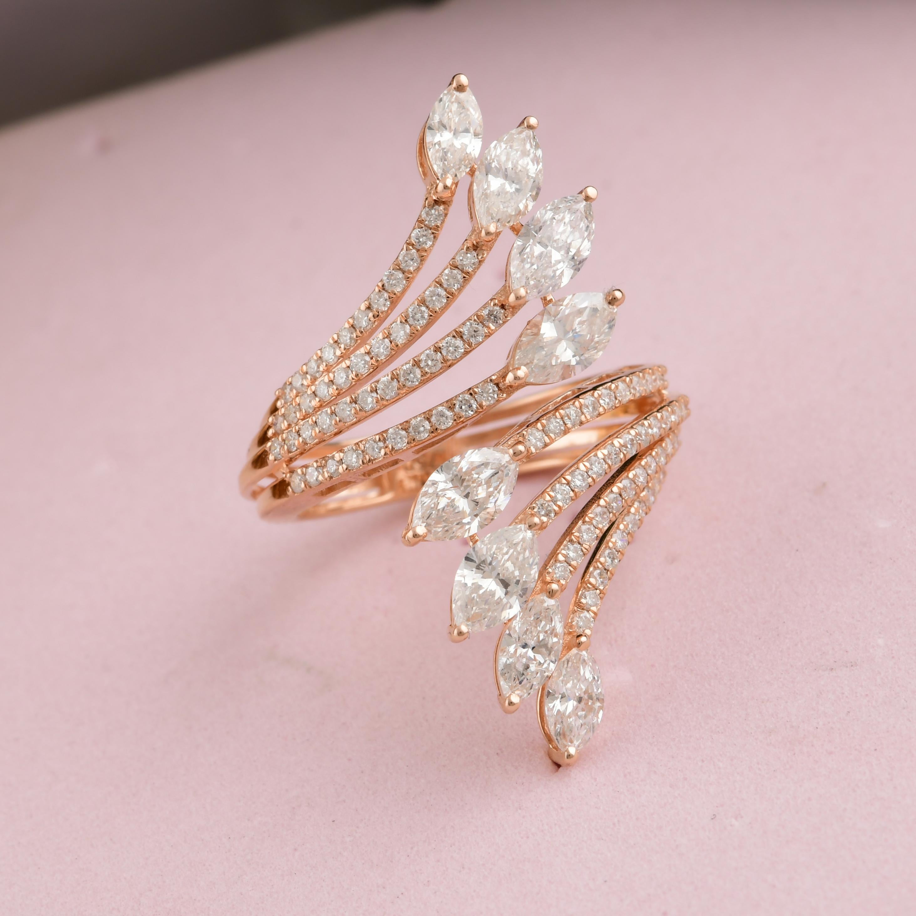 in vendita:  Anello con diamante reale a più file SI Clarity HI Color Cocktail Ring in oro rosa massiccio 14k 3