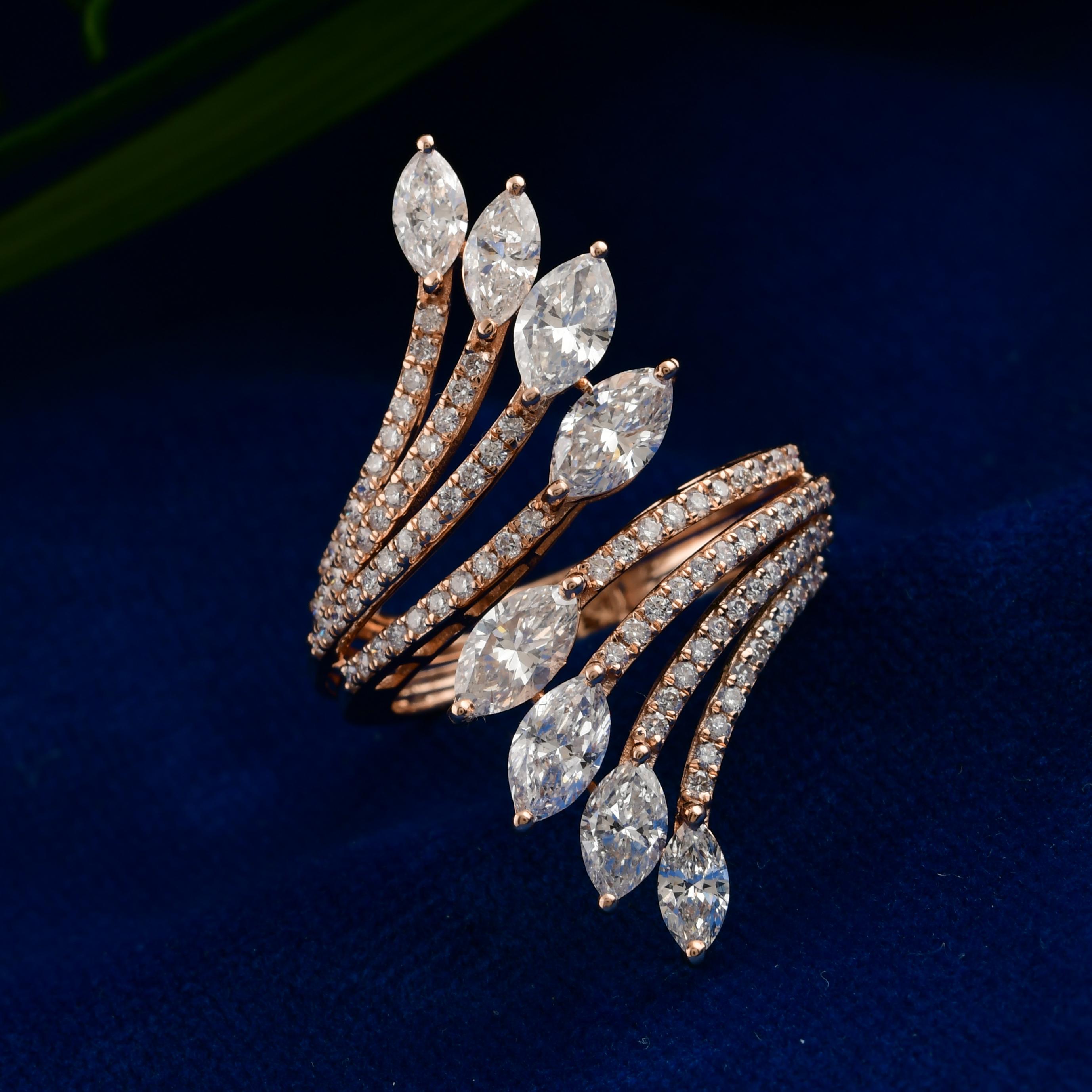 En venta: Anillo de cóctel con diamantes auténticos de varias filas, claridad SI y color HI, oro rosa macizo de 18 quilates  6