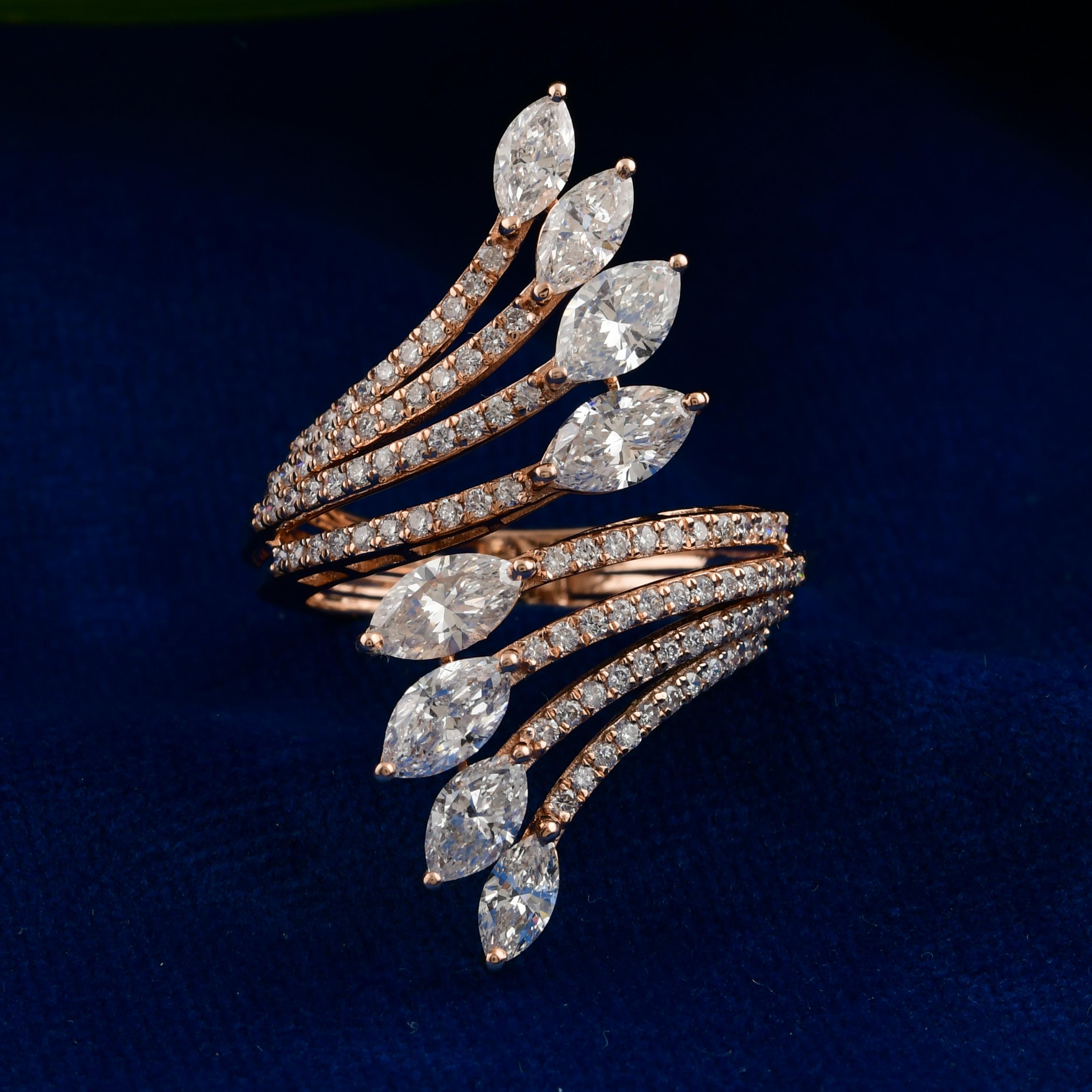 En venta: Anillo de cóctel con diamantes auténticos de varias filas, claridad SI y color HI, oro rosa macizo de 18 quilates  7