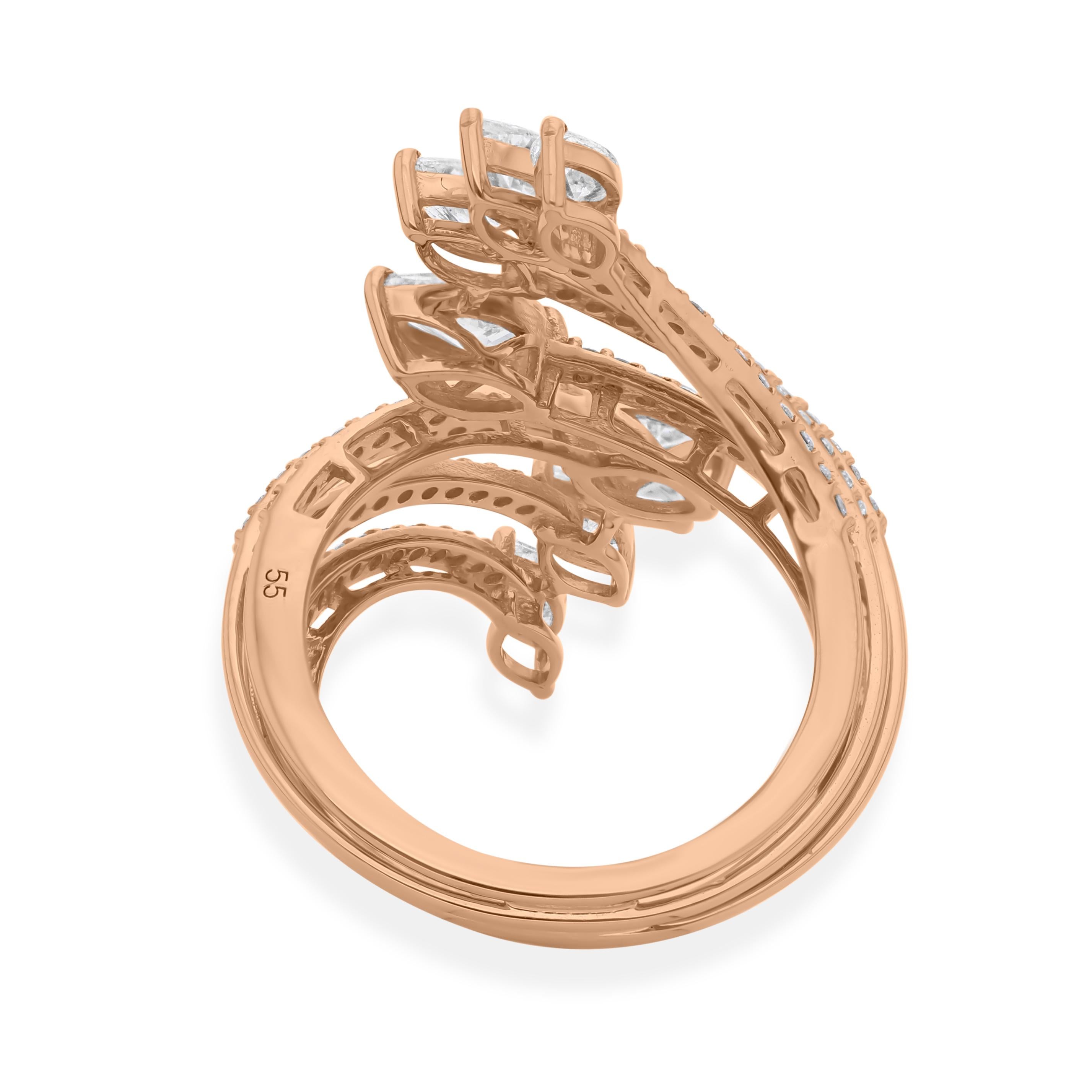 En venta: Anillo de cóctel con diamantes auténticos de varias filas, claridad SI y color HI, oro rosa macizo de 18 quilates  8
