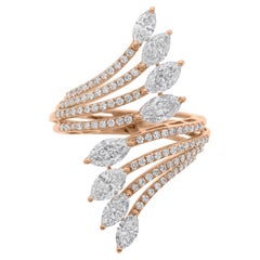 Anillo de cóctel con diamantes auténticos de varias filas, claridad SI y color HI, oro rosa macizo de 18 quilates