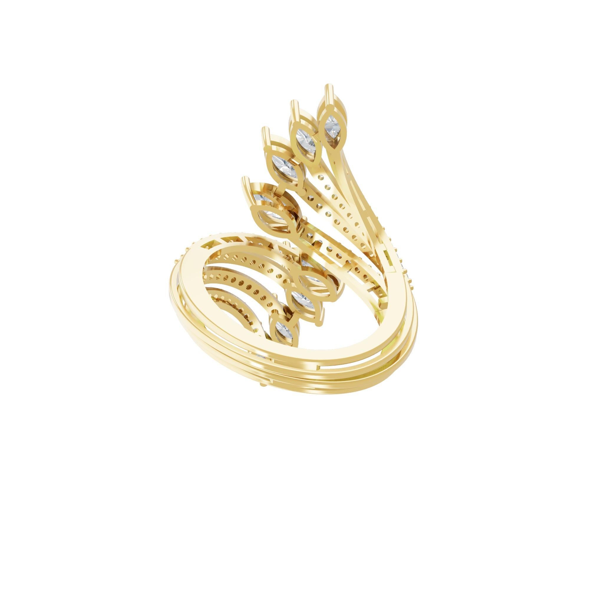 For Sale:  Multi Row SI Clarity HI Color Real Diamond Cocktail Ring 18k Solid Yellow Gold 2