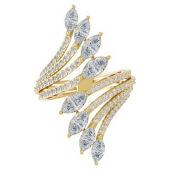 Multi Row SI Clarity HI Color Real Diamond Cocktail Ring 18k Solid Yellow Gold