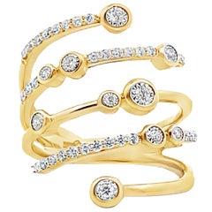 Multi Row Spiral Diamond Ring with Cascading Circle Motif in 14K Yellow Gold