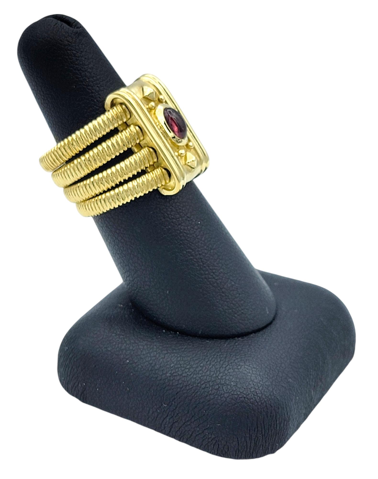 Bague empilée à plusieurs rangs avec tourmaline rose cabochon en or jaune 18 carats en vente 4