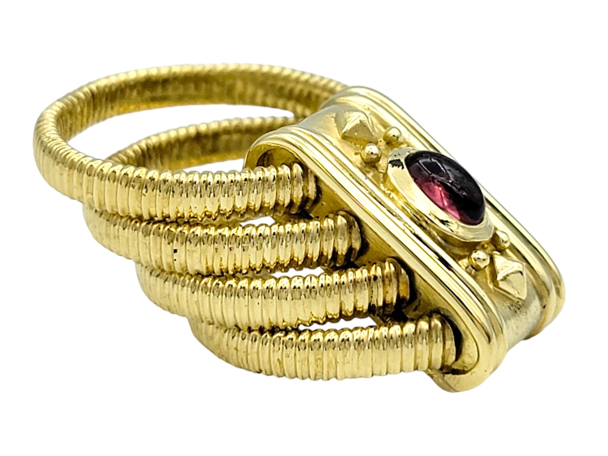 Bague empilée à plusieurs rangs avec tourmaline rose cabochon en or jaune 18 carats Bon état - En vente à Scottsdale, AZ