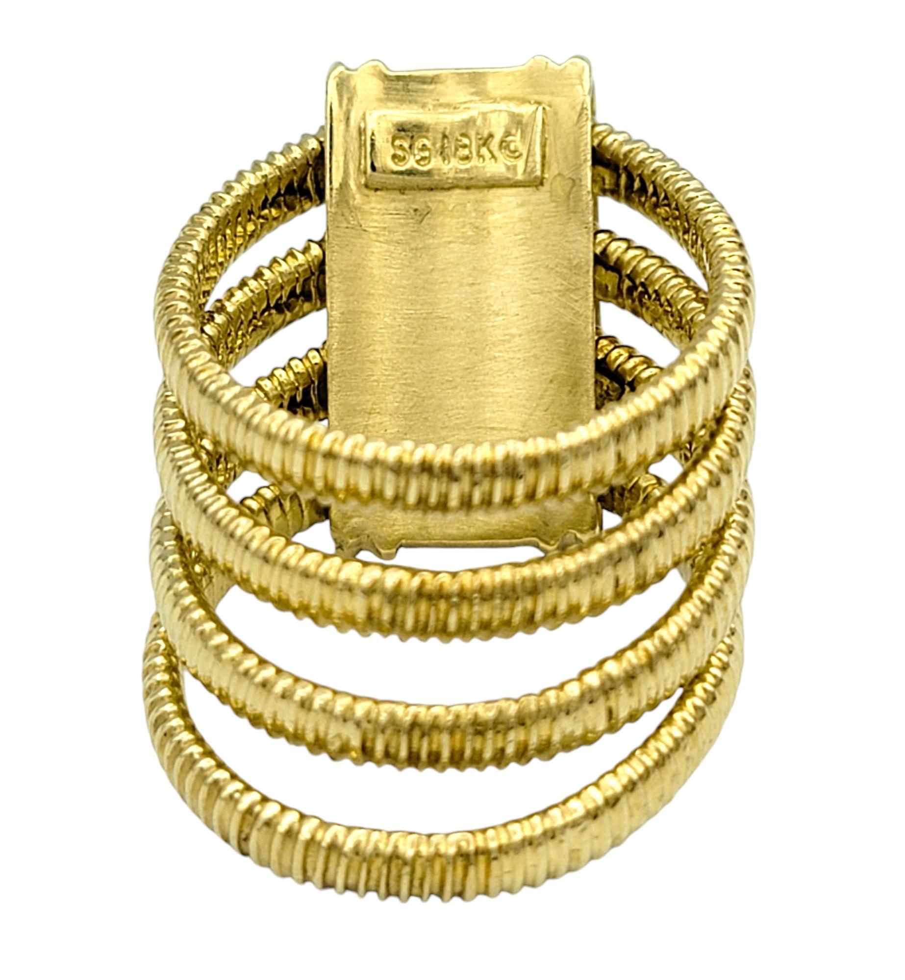 Bague empilée à plusieurs rangs avec tourmaline rose cabochon en or jaune 18 carats Pour femmes en vente