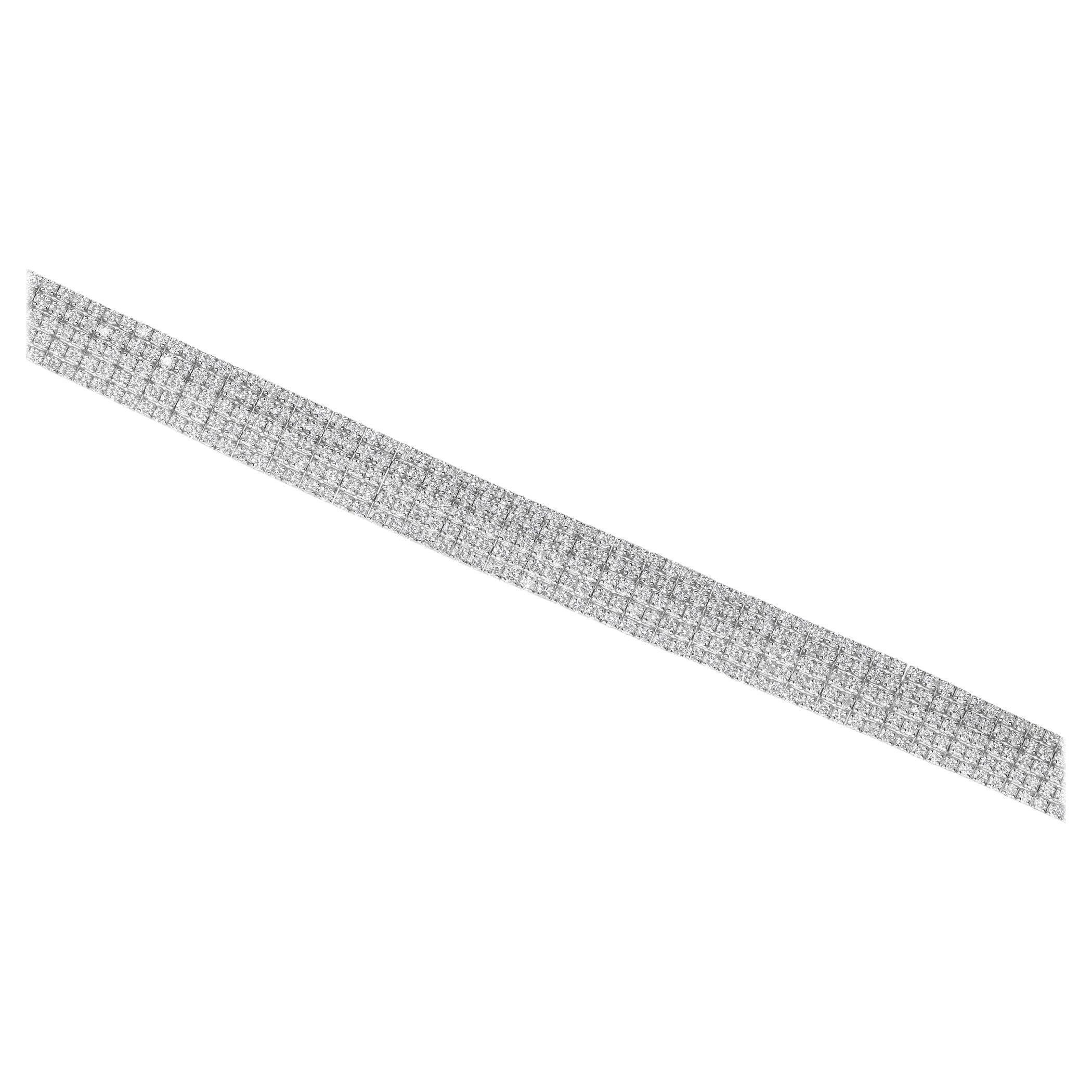 Bracciale con più file di diamanti taglio rotondo SI e HI da 8,34 carati in oro bianco 14 carati