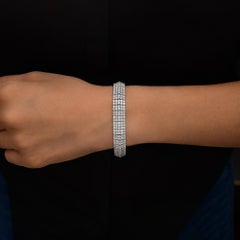 Multi Row Statement 8.34Ct Round Cut SI & HI Diamond Bracelet 18k White Gold