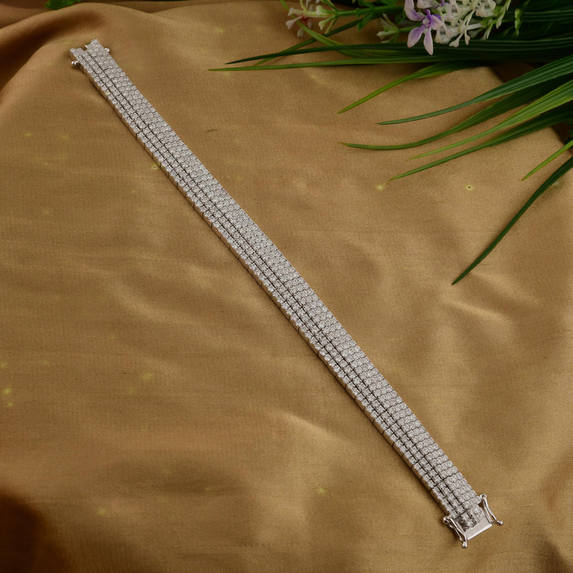 Art Deco Multi Row Statement 8.34Ct Round Cut SI & HI Diamond Bracelet 18k White Gold For Sale