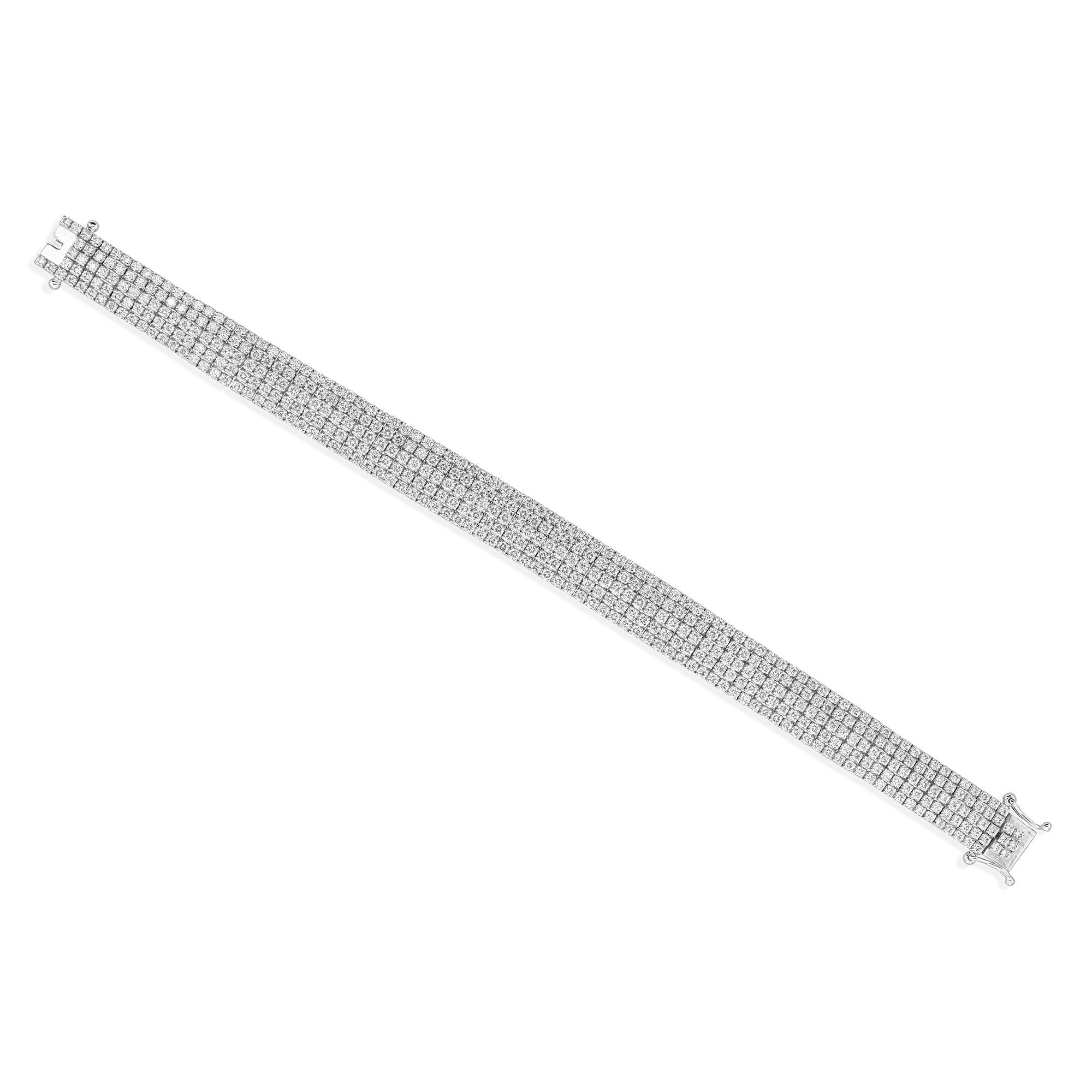 Multi Row Statement 8.34Ct Round Cut SI & HI Diamond Bracelet 18k White Gold For Sale 1